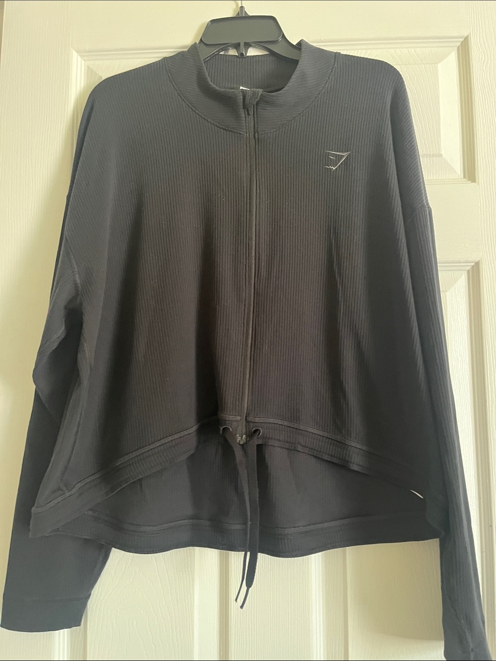 Gymshark Black Ribbed Zip-Up Pullover with Drawstring Hem